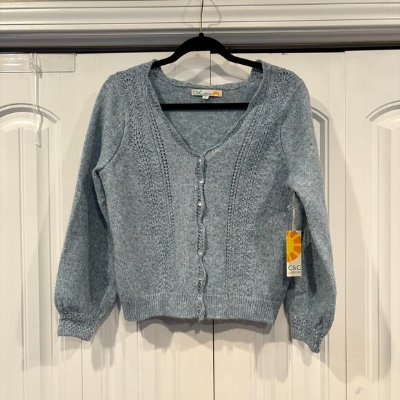 C&C California Blue Cropped Cardigan Size Small - Picture 1 of 5